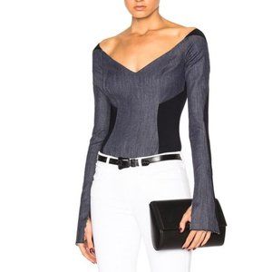 Revolve Alix Jones Bodysuit Blue Distressed Denim